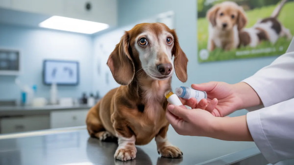 سگی در حال درمان بیماری ادرار خونی