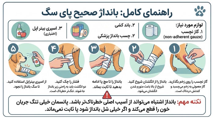 بانداژ صحیح پای سگ