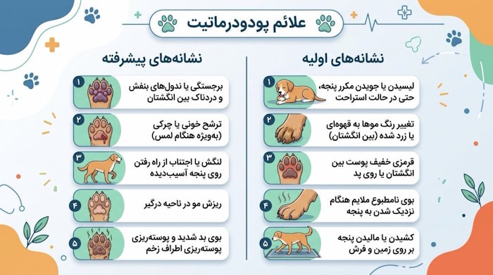 علائم نشان‌دهنده پودودرماتیت در سگ