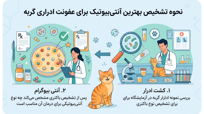 نحوه تشخیص بهترین آنتی‌بیوتیک برای عفونت ادراری گربه